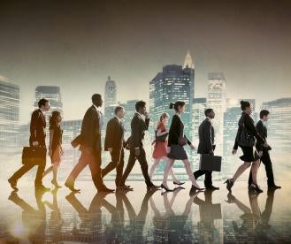 business people walking, global economy