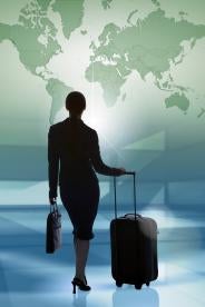 Businesswoman, luggage, map