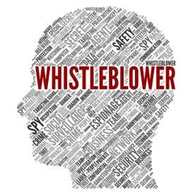 whistleblower head made of words: business, secret, data, protect, network, investigation