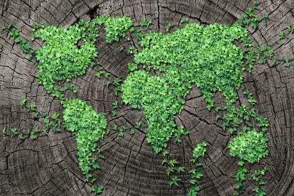 Global map showing green and recycling initiatives worldwide 