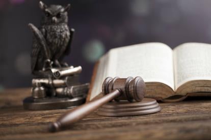 litigation lawbook with gavel
