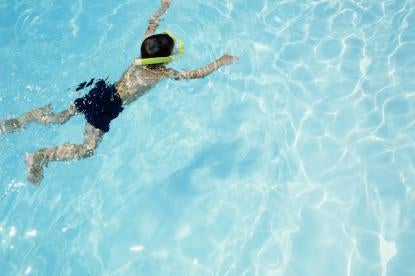 boy swimming in a pool, nanomaterials, chemicals