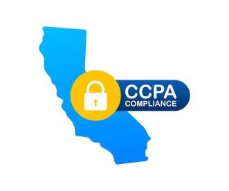 California CCPA Compliance Graphic with Blue and Yellow Lock