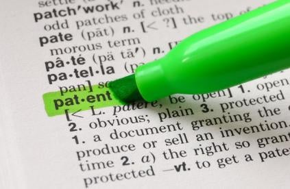 patent entry in dictionary highlighted by a green highlighter