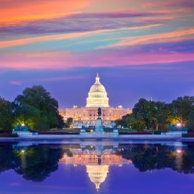 capitol in Washington on the sunset of the Coronavirus