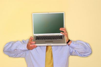 man computer face, blogging