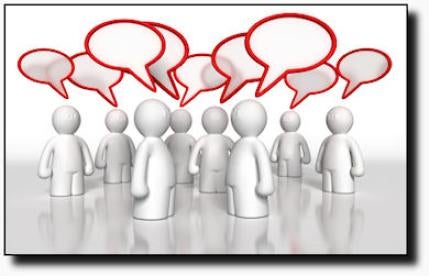 Crowd with speech bubbles, communication