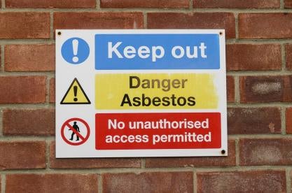 asbestos warning sign, asbestos litigation