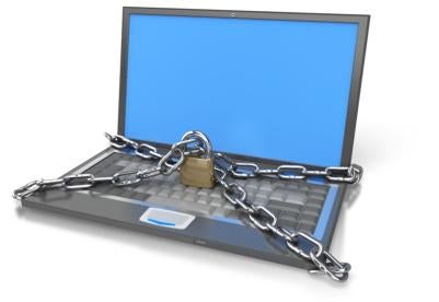 padlocked laptop, data protection, cyber security, panama papers