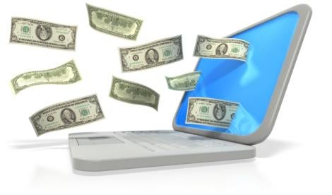 computer with money, online shopping, advertised prices