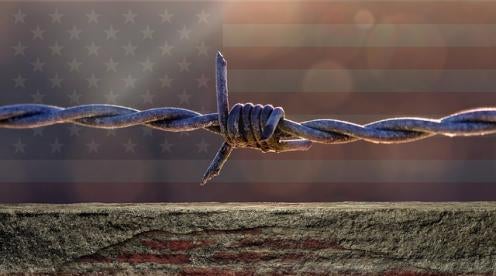 us flag and barbed wire, immigration, no entry order