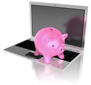piggy bank on laptop, federal reserve