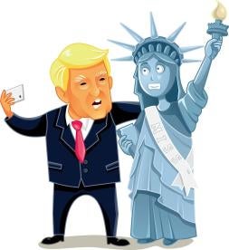 trump selfie with lady liberty, executive order, refugee program