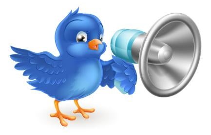 Twitter bird with bullhorn, social media presence