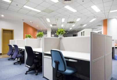 cubicles, empty, plants, chairs