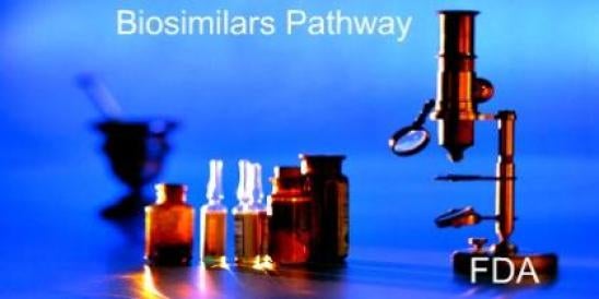 Biosiliars Pathway - Microscope and bottles of liquid FDA