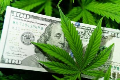 Hundred Dollar Bill and Marijuana Leaf