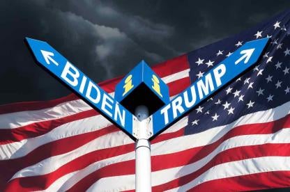Trump Biden Flag Arrows Pointing Different Directions
