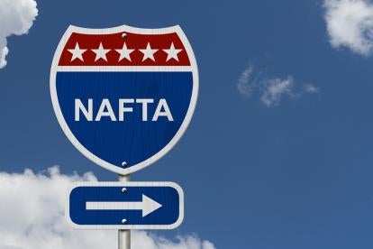 NAFTA, road sign, red, white, blue, stars