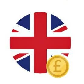 a UK pound against a flag