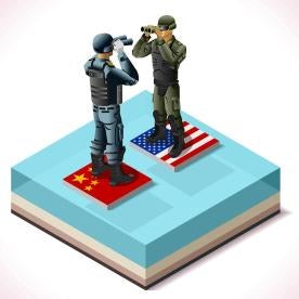 Chinese and US soldiers looking at each other 