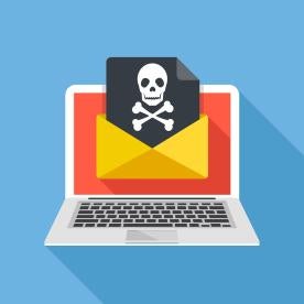 laptop, skull, crossbones, email