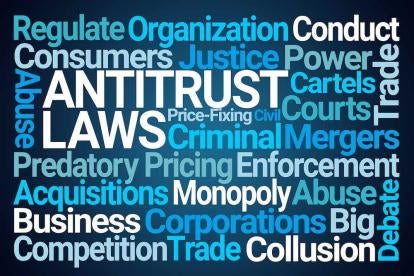 antitrust laws blue and white graphic