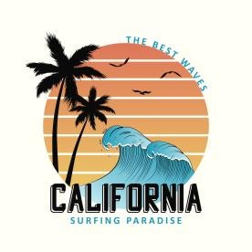 California Graphic Surfing and Palm Trees