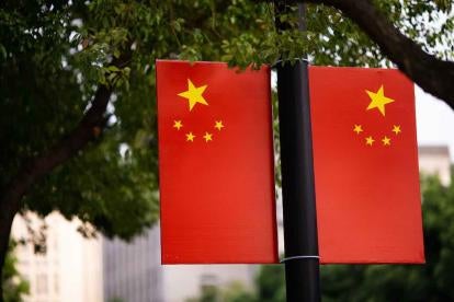 China Flag on a lamp-post