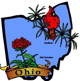 Ohio, cardinal, red carnation, map