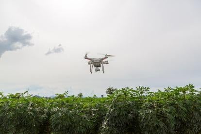 Drone flying above a peaceful demonstration in Ireland