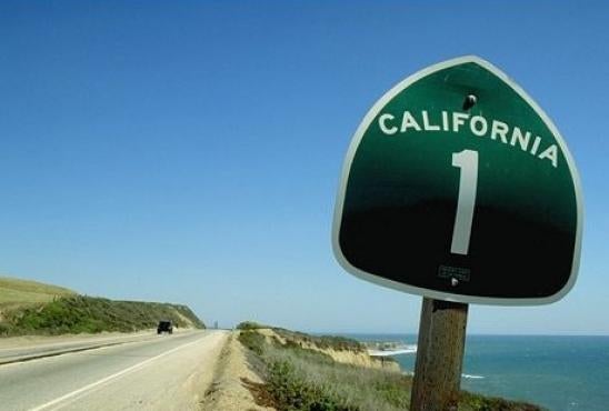 road sign, ocean, california