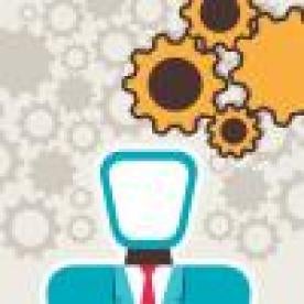 Businessman with Gears Over Head