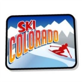 A touristy Ski Colorado Postcard style state button