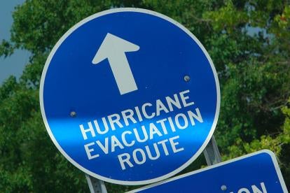 sign, blue, hurricane, route, evacuation