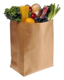 paper bag, groceries, food