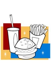 fast food illustration, drink, burger, french fries
