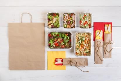 takeout food using various packaging materials