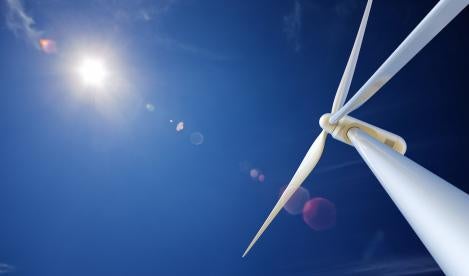 closeup of a wind turbine generating sustainable energy