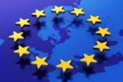 EU member states stars over blue map of Europe