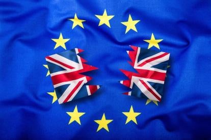 broken uk flag over eu, brexit, passporting