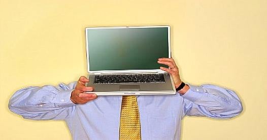 man with laptop, online search