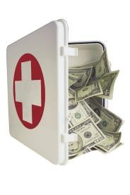 first aid kit filled with money