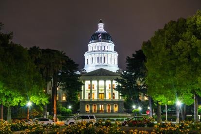 California, night, state capitol, building, lights, flowers