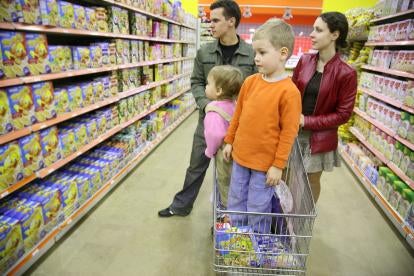 family, children, shopping, grocery basket