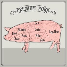 pork, cuts, side view, pig