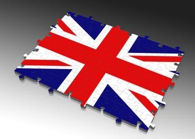 Uk Flag Union Jack made up of puzzle pieces 