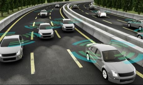 Illustration of Highway of Driverless cars Autonomous Vehicles AVs